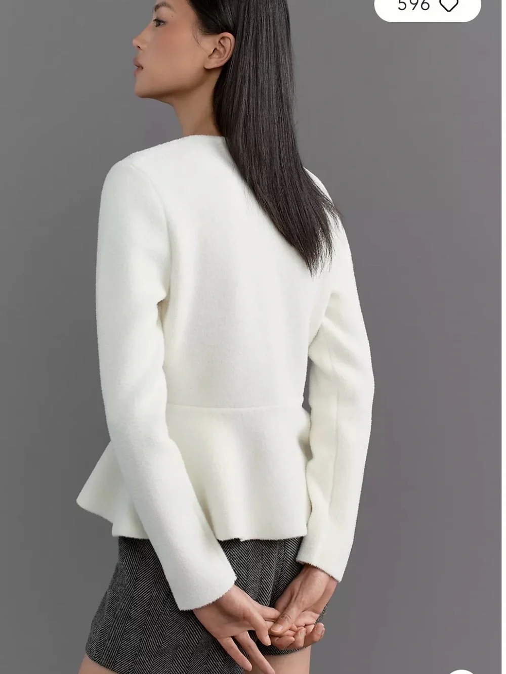 NWT NVLT Cream NVLT Sculpted Knit Collarless Blazer Jacket  Peplum Sz S - Picture 3 of 9